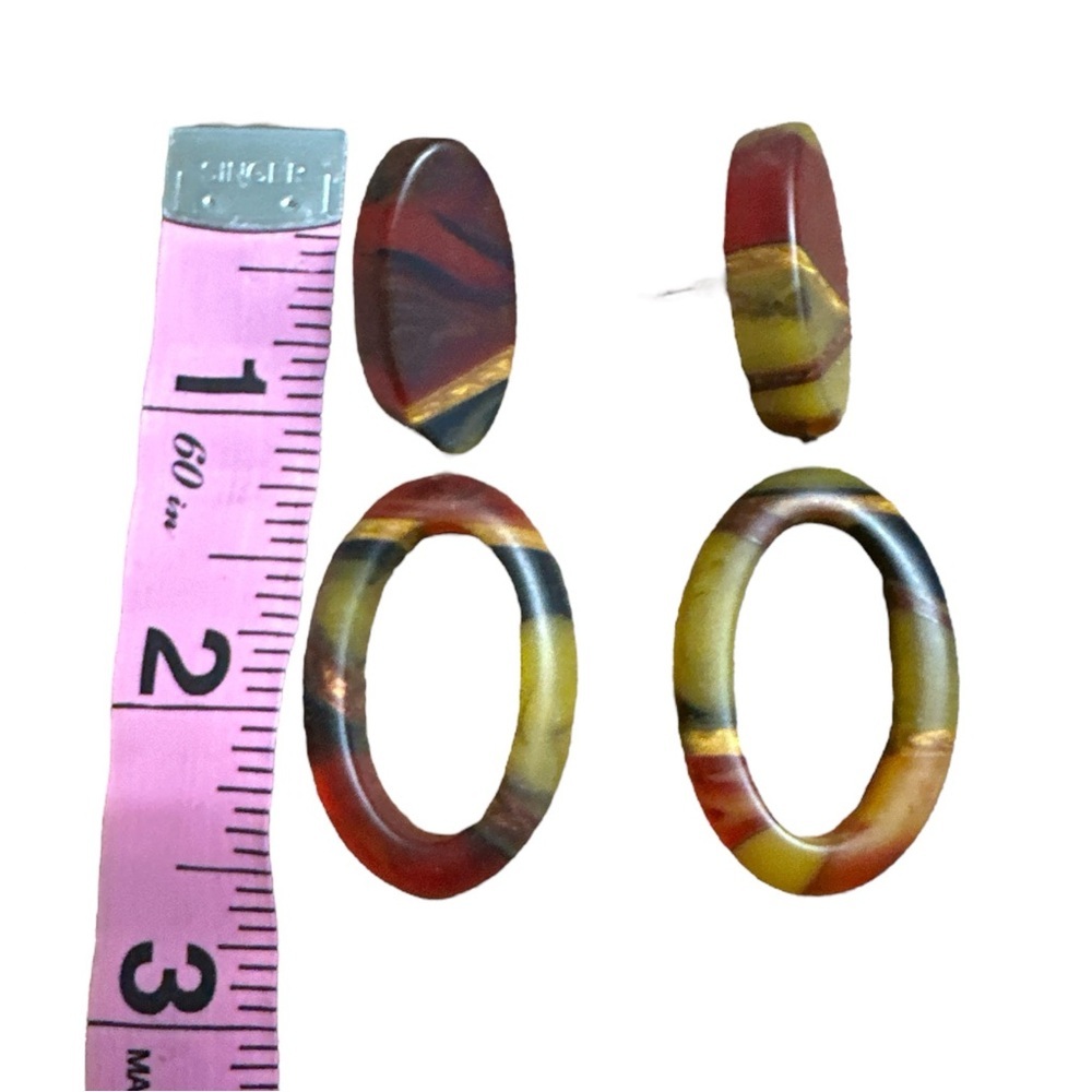 Lucite Earrings Red and Black Brazilian Handmade Artisan Dangle - Picture 4 of 4